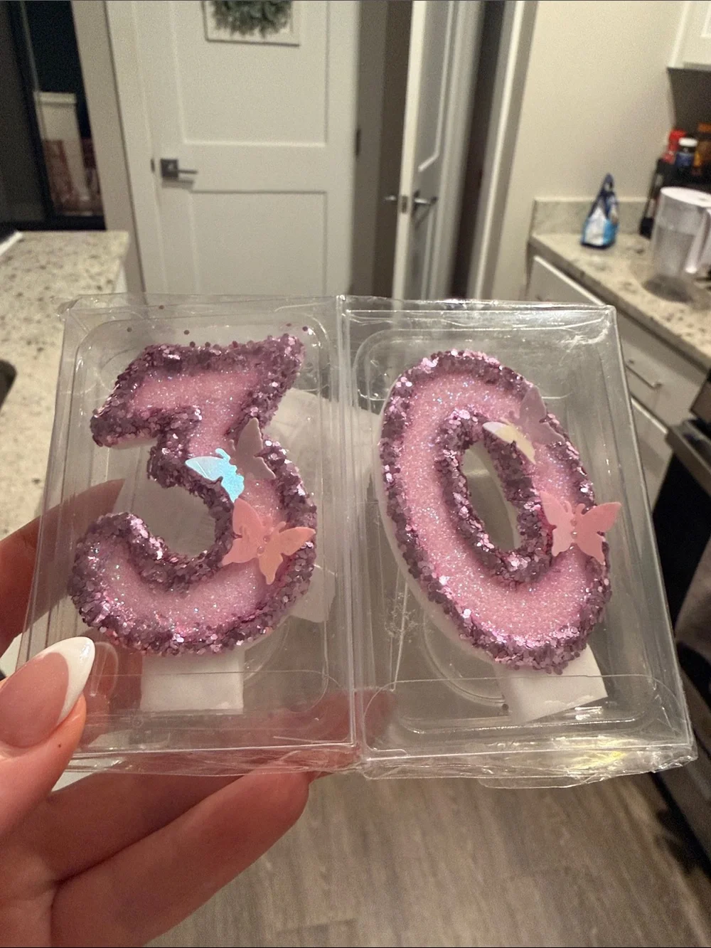 Amazon Pink Glitter Number 30 Birthday Candle Set with Butterfly Accents